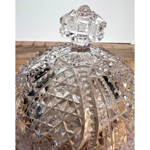 Vintage Crystal Hobstars Covered Butter Dish Intricate Cut Glass Serving Piece - Picture 2 of 6